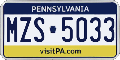 PA license plate MZS5033