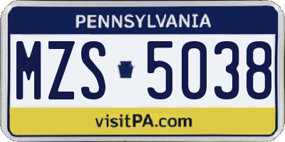 PA license plate MZS5038