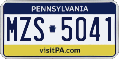 PA license plate MZS5041