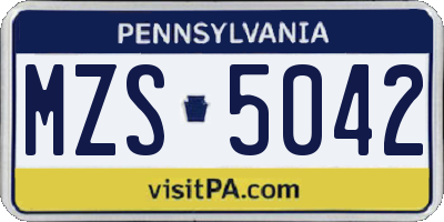 PA license plate MZS5042