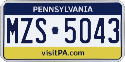 PA license plate MZS5043