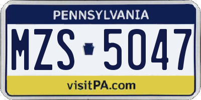 PA license plate MZS5047