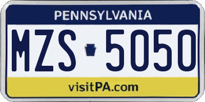 PA license plate MZS5050