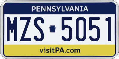 PA license plate MZS5051