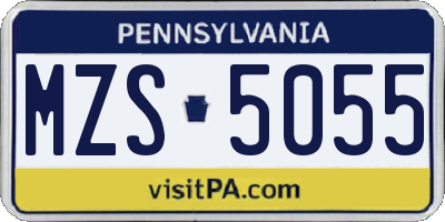PA license plate MZS5055
