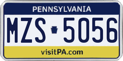 PA license plate MZS5056