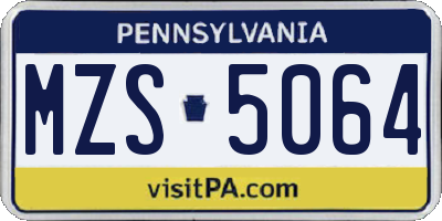 PA license plate MZS5064