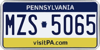 PA license plate MZS5065
