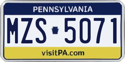 PA license plate MZS5071