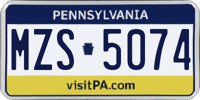 PA license plate MZS5074