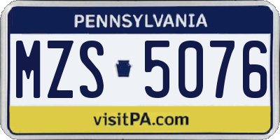 PA license plate MZS5076