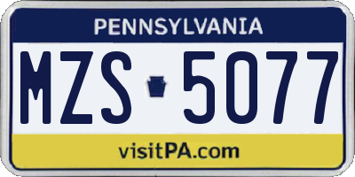 PA license plate MZS5077
