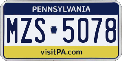 PA license plate MZS5078
