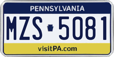 PA license plate MZS5081