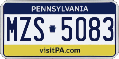 PA license plate MZS5083