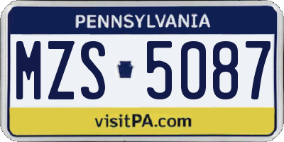 PA license plate MZS5087