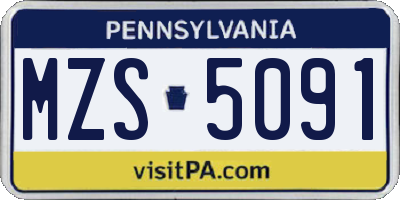 PA license plate MZS5091