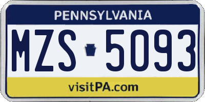 PA license plate MZS5093