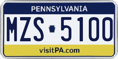 PA license plate MZS5100
