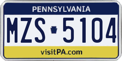 PA license plate MZS5104