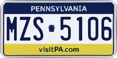 PA license plate MZS5106