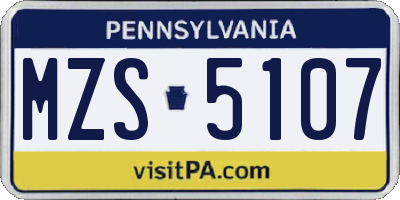 PA license plate MZS5107