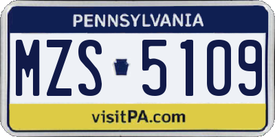 PA license plate MZS5109