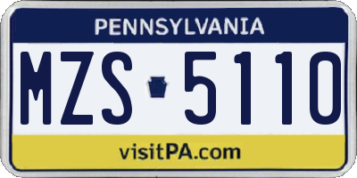 PA license plate MZS5110