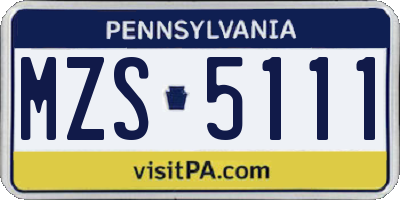 PA license plate MZS5111