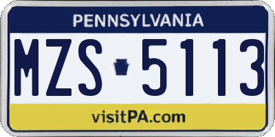 PA license plate MZS5113