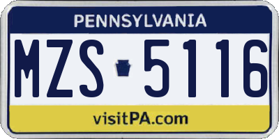PA license plate MZS5116