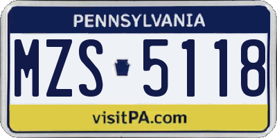 PA license plate MZS5118