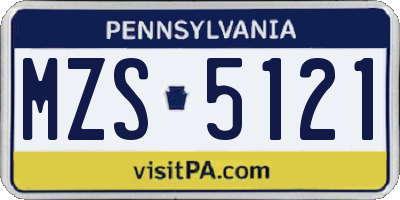 PA license plate MZS5121