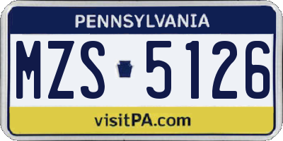 PA license plate MZS5126