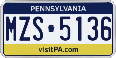 PA license plate MZS5136