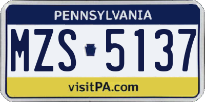 PA license plate MZS5137