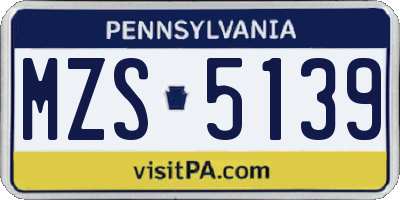 PA license plate MZS5139