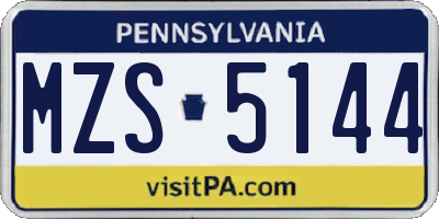 PA license plate MZS5144