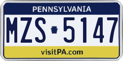 PA license plate MZS5147