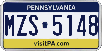 PA license plate MZS5148