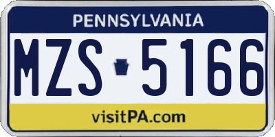 PA license plate MZS5166