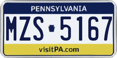 PA license plate MZS5167