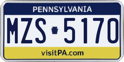 PA license plate MZS5170
