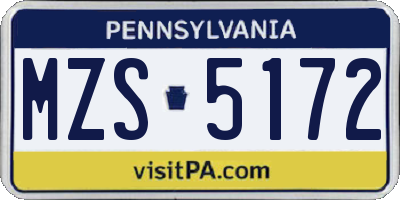 PA license plate MZS5172