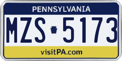 PA license plate MZS5173
