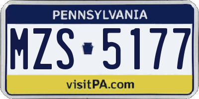 PA license plate MZS5177