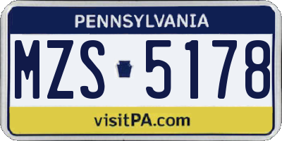PA license plate MZS5178