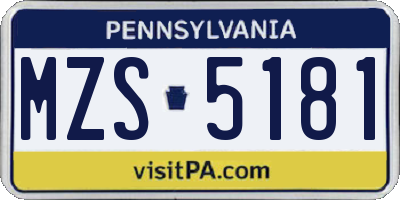PA license plate MZS5181