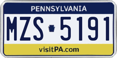 PA license plate MZS5191