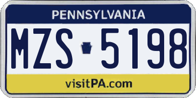 PA license plate MZS5198